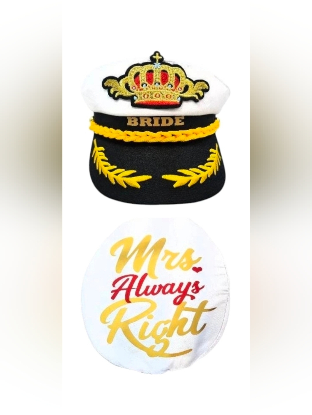 Bride Captain's Hat with 'Mrs Always Right' / Crown Patch New